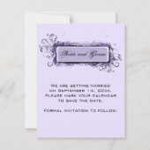 紫色の抽象芸術フローラ結婚式の日付を保存 招待状 (正面)