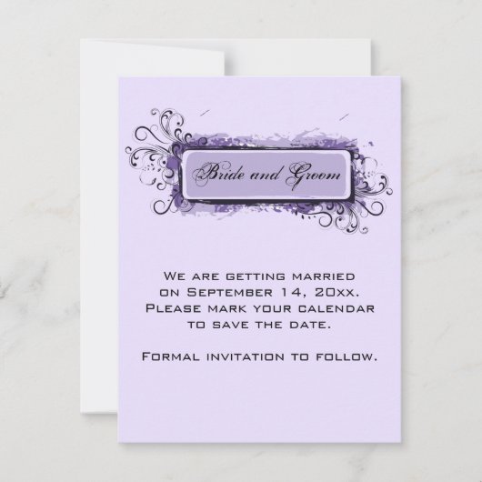 紫色の抽象芸術フローラ結婚式の日付を保存 招待状 (正面)