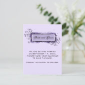 紫色の抽象芸術フローラ結婚式の日付を保存 招待状 (スタンド正面)