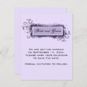 紫色の抽象芸術フローラ結婚式の日付を保存 招待状 (正面/裏面)