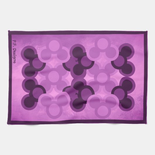紫色の抽象芸術幾何学円 キッチンタオル (横)