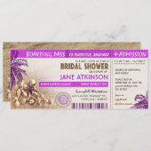 紫色の搭乗券チケット(ブライダルシャワー) 招待状 (正面/裏面)