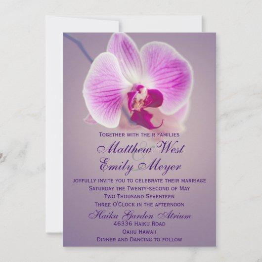紫色の放射蘭の結婚式招待状 招待状 (正面)