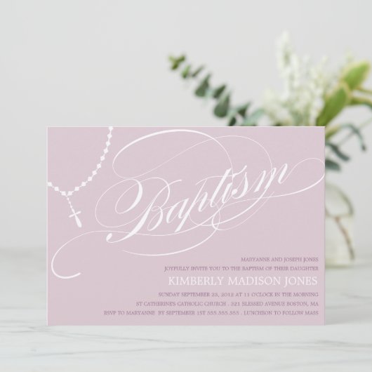 紫色の数珠は%PIPE%の洗礼の招待状に玉を付けます 招待状 (スタンド正面)