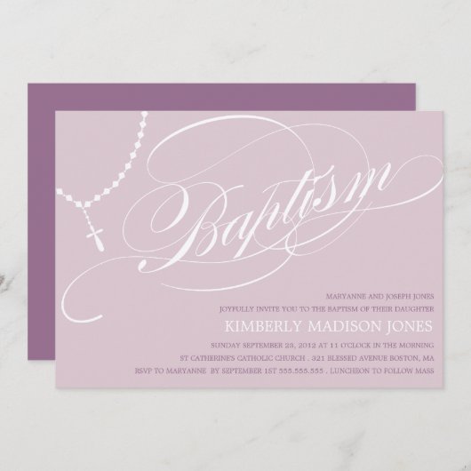 紫色の数珠は%PIPE%の洗礼の招待状に玉を付けます 招待状 (正面/裏面)