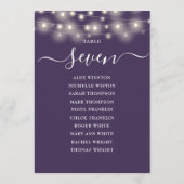 紫色の文字列ライトテーブル番号座席表 招待状 (裏面)