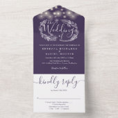 紫色の文字列ライト葉のフローラ結婚 オールインワン招待状 (内側)
