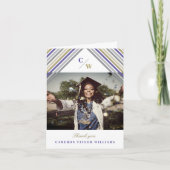 紫色の斜ストライプ斜め写真のモダン卒業 サンキューカード (正面)