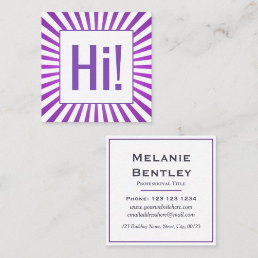 紫色の日が差すことをつかむ注意こんにちは! シェブロン スクエア名刺 (正面/裏面)