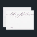 紫色の日付の夜のアイディアnewlywedsキープサプライカード アドバイスカード<br><div class="desc">この美しくデザインされたカードユニークは結婚、新郎新婦と一緒に日お気に入りの付の夜のアイディアを共有する方法を提供する。あなたの特別な日に個人的なtouchを追加するのに理想的な、これらのカードは幸せなカップルのための大切なキープサケを確保する。結婚披露宴、ブライダルシャワー、婚約パーティに最適。</div>