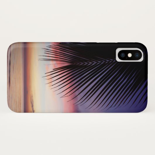 紫色の日没のビーチの熱帯ヤシの木のシルエット Case-Mate iPhoneケース (裏面(横))