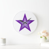 紫色の星の丸い白 ラージ壁時計 (ホーム)