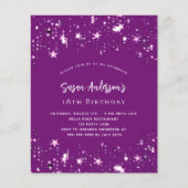 紫色の星の予算の誕生日の招待 (正面)