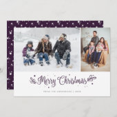紫色の星の書道クリスマスフォトカード シーズンカード (正面/裏面)