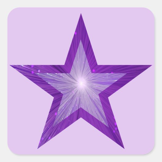 紫色の星ステッカー淡い色の正方形 スクエアシール (正面)