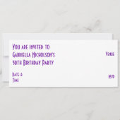 紫色の星'パーティー'招待ホワイト長 招待状 (裏面)