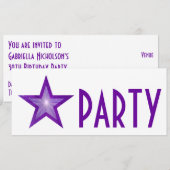 紫色の星'パーティー'招待ホワイト長 招待状 (正面/裏面)