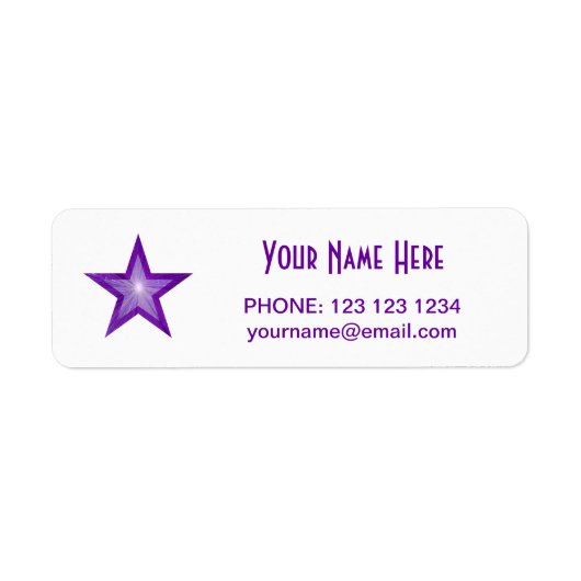 紫色の星'名前'文字ラベル小さな白 ラベル (正面)