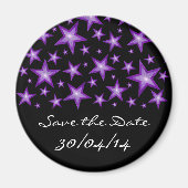 紫色の星'日付を保存'冷蔵庫用マグネットブラック マグネット (正面)