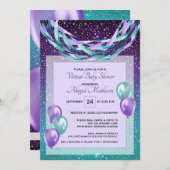 紫色の星空の夜の仮想ベビーシャワーbyメール 招待状 (正面/裏面)
