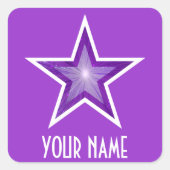 紫色の星「あなたの名前」の正方形のステッカー紫 スクエアシール (正面)