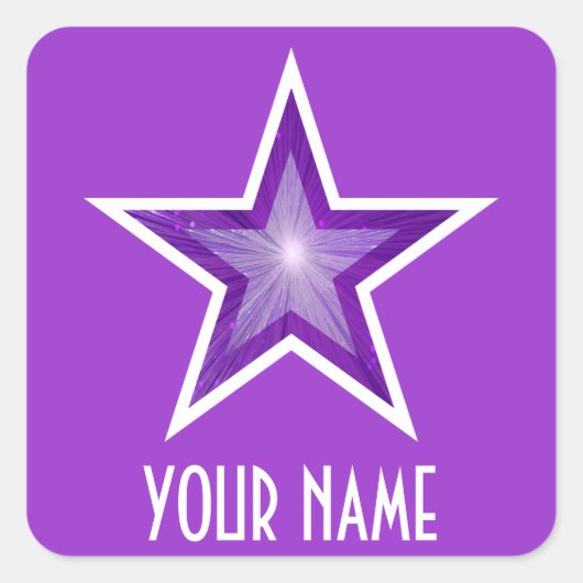 紫色の星「あなたの名前」の正方形のステッカー紫 スクエアシール (正面)