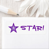 紫色の星"STAR!"ラベル小さな白 ラベル (インサイチュ)