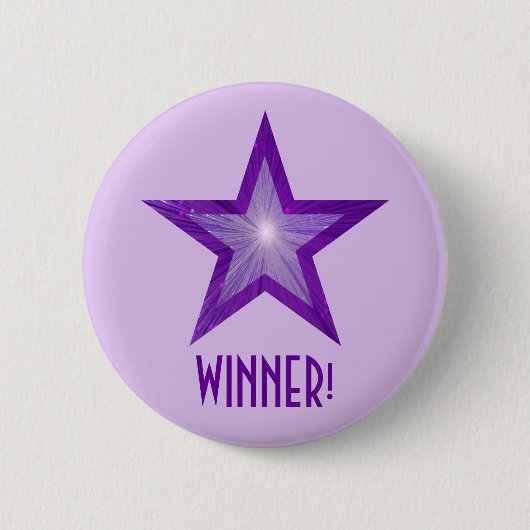 紫色の星「WINNER!」ボタン淡い色の紫 缶バッジ (正面)