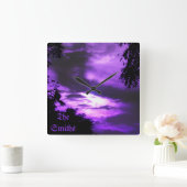 紫色の曇り空の壁時計 スクエア壁時計 (ホーム)