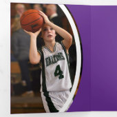 紫色の曲線フレーム3枚の写真の卒業 三つ折り招待状 (内部最初)