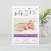 紫色の書道洗礼写真招待状カード 招待状 (スタンド正面)