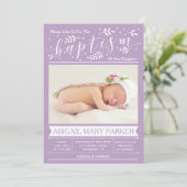 紫色の書道洗礼写真招待状カード 招待状 (スタンド正面)