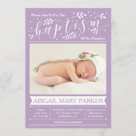 紫色の書道洗礼写真招待状カード 招待状