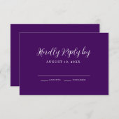 紫色の書道結婚式RSVPカード 出欠カード (正面/裏面)