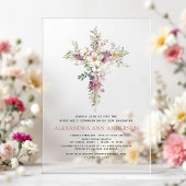 紫色の最初の聖餐式の野花 アクリル招待状