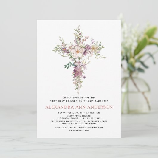 紫色の最初の聖餐式の野花 招待状 (スタンド正面)