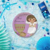 紫色の最初聖餐の女の子 ペーパープレート (パーティー)