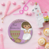 紫色の最初聖餐の女の子 ペーパープレート (パーティー)