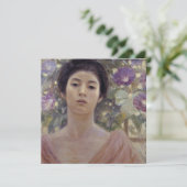 紫色の朝顔の花を持つ日本人女性 カード (スタンド正面)