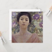 紫色の朝顔の花を持つ日本人女性 カード (正面/裏面インサイチュ)