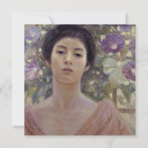 紫色の朝顔の花を持つ日本人女性