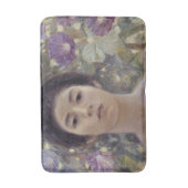 紫色の朝顔の花を持つ日本人女性 バスマット (正面縦)