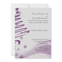紫色の木および雪片の結婚式招待状