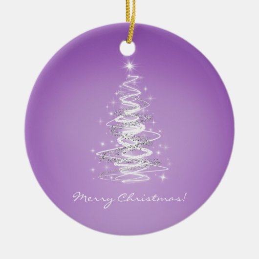 紫色の木とのメリークリスマス セラミックオーナメント (正面)