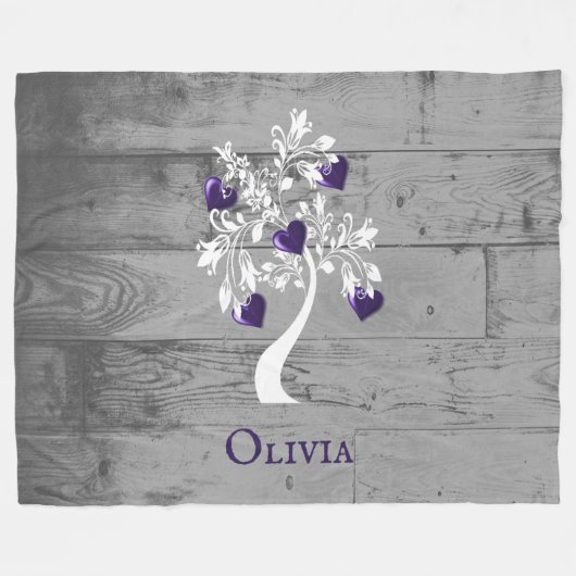 紫色の木のハートパーソナライズされたフリースブランケット フリースブランケット (正面(横))