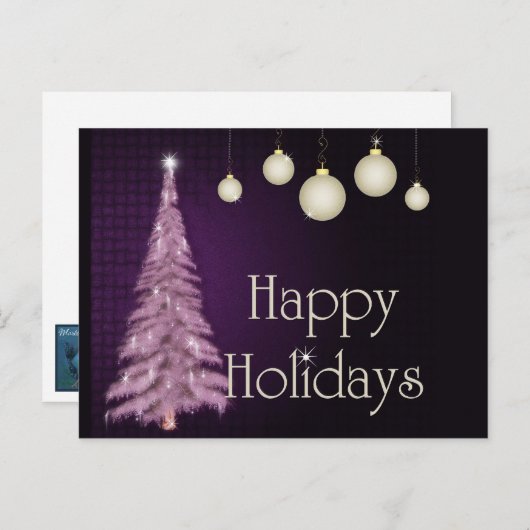 紫色の木の幸せな休日の郵便はがき シーズンポストカード (正面/裏面)