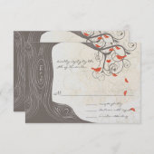 紫色の木の渦巻きラブバード結婚式招待状 招待状 (正面/裏面)