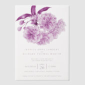 紫色の木の花の水の色の写真結婚の ベラム紙招待状 (正面)