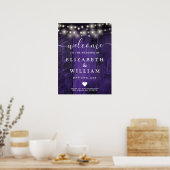 紫色の木製のストリングライト結婚のウェルカムサイン ポスター (キッチン)