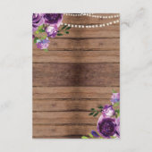 紫色の木製の花を結婚する素朴な調節 エンクロージャーカード (裏面)